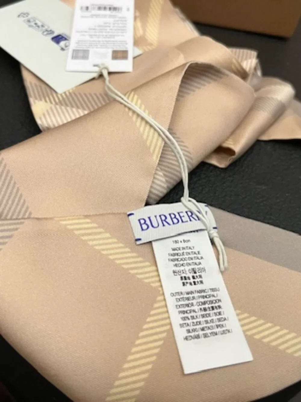 NWT Burberry Beige Check Silk Twilly Scarf Ribbon | Boxed Giftable - Picture 3 of 5